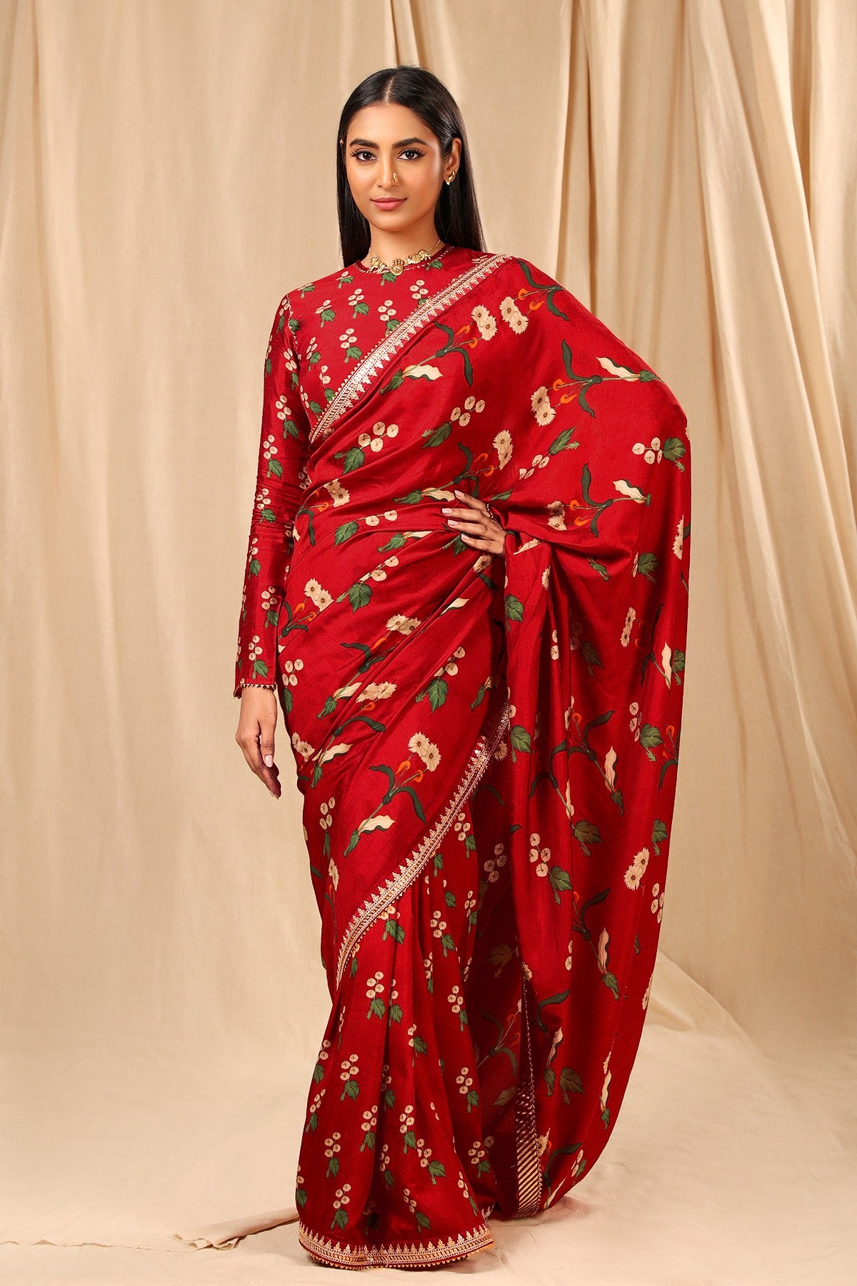 Red Spring Blossom Saree
