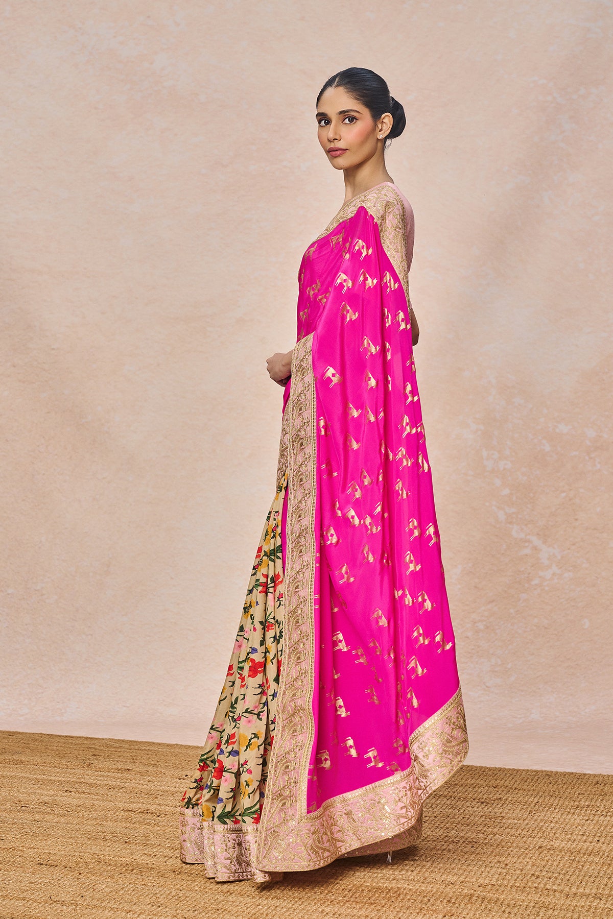 Pink Nandi Saree