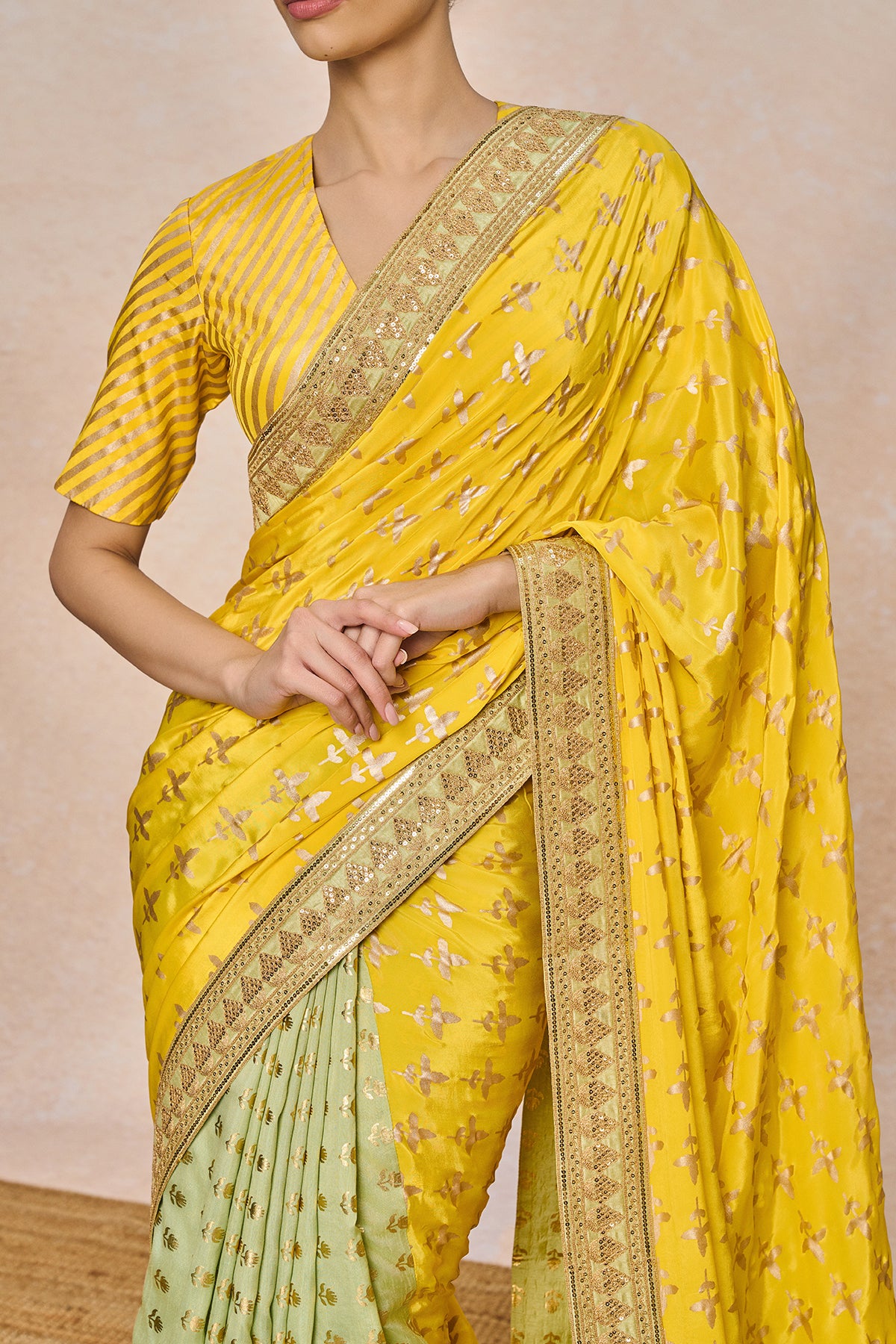 Yellow Triangular Flower Saree