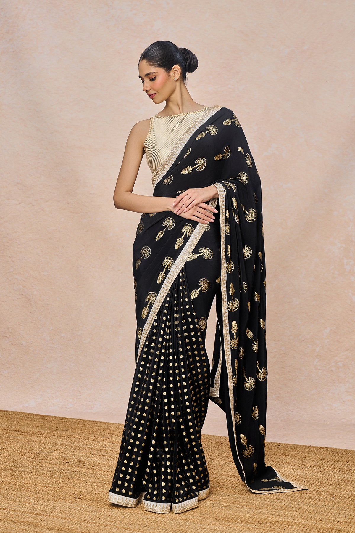Black Traveller's Palm Saree