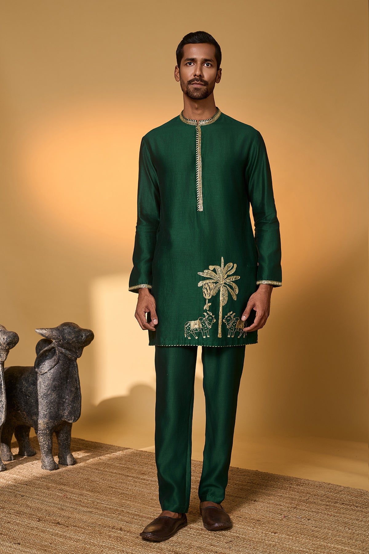 Green Tropical Nandi Kurta Set