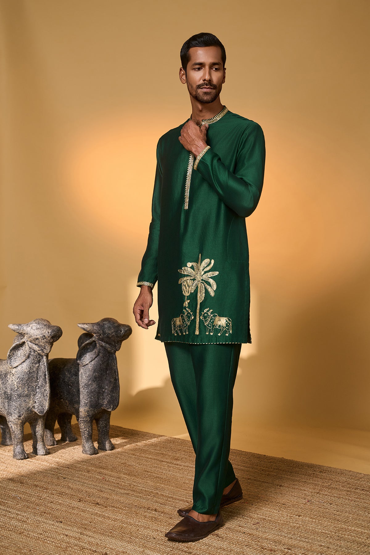 Green Tropical Nandi Kurta Set