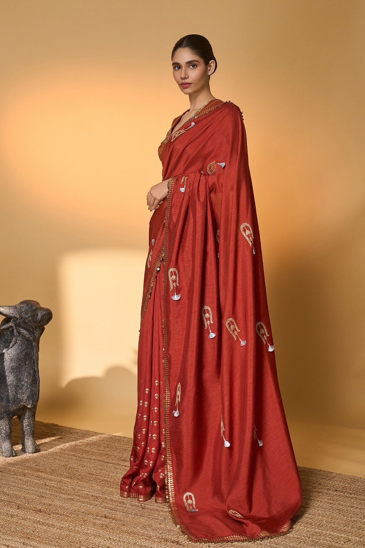 Rust Coastal Crescent Saree