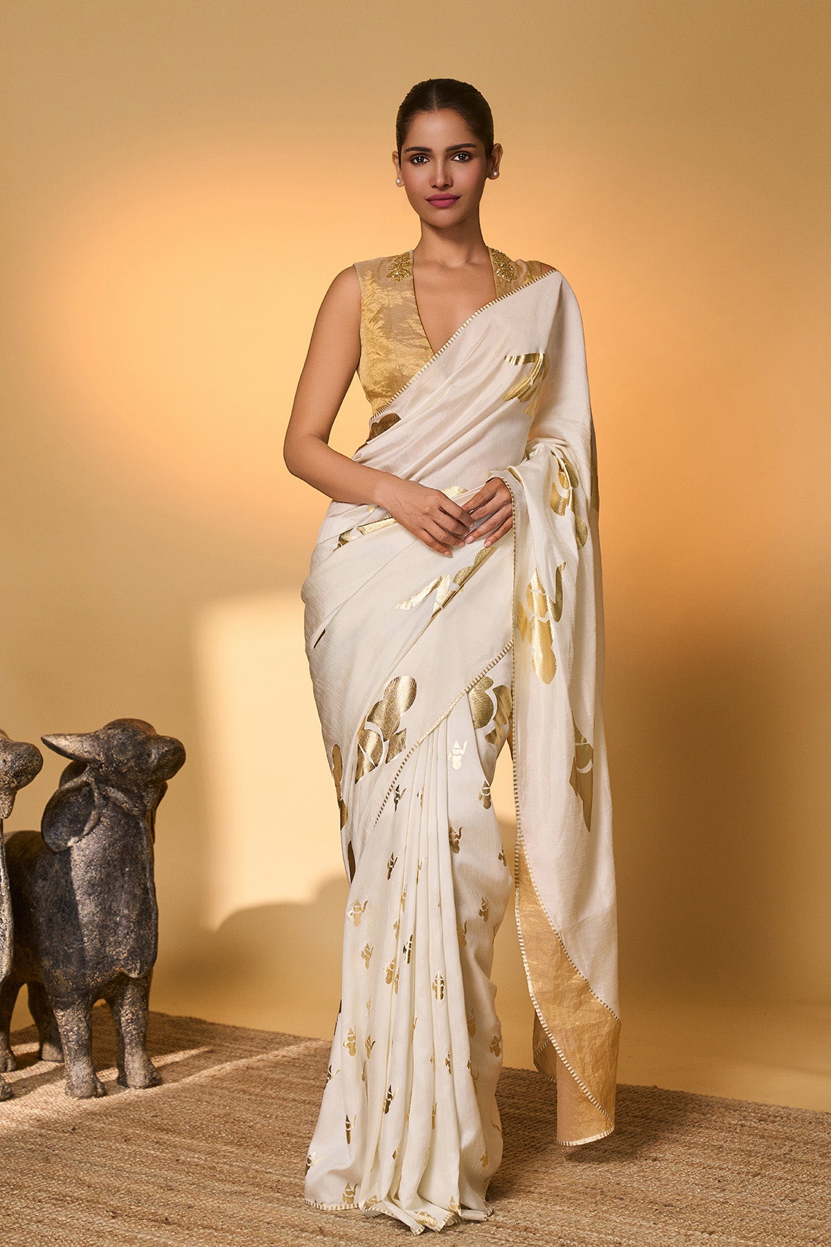 Ivory Ganesh Saree