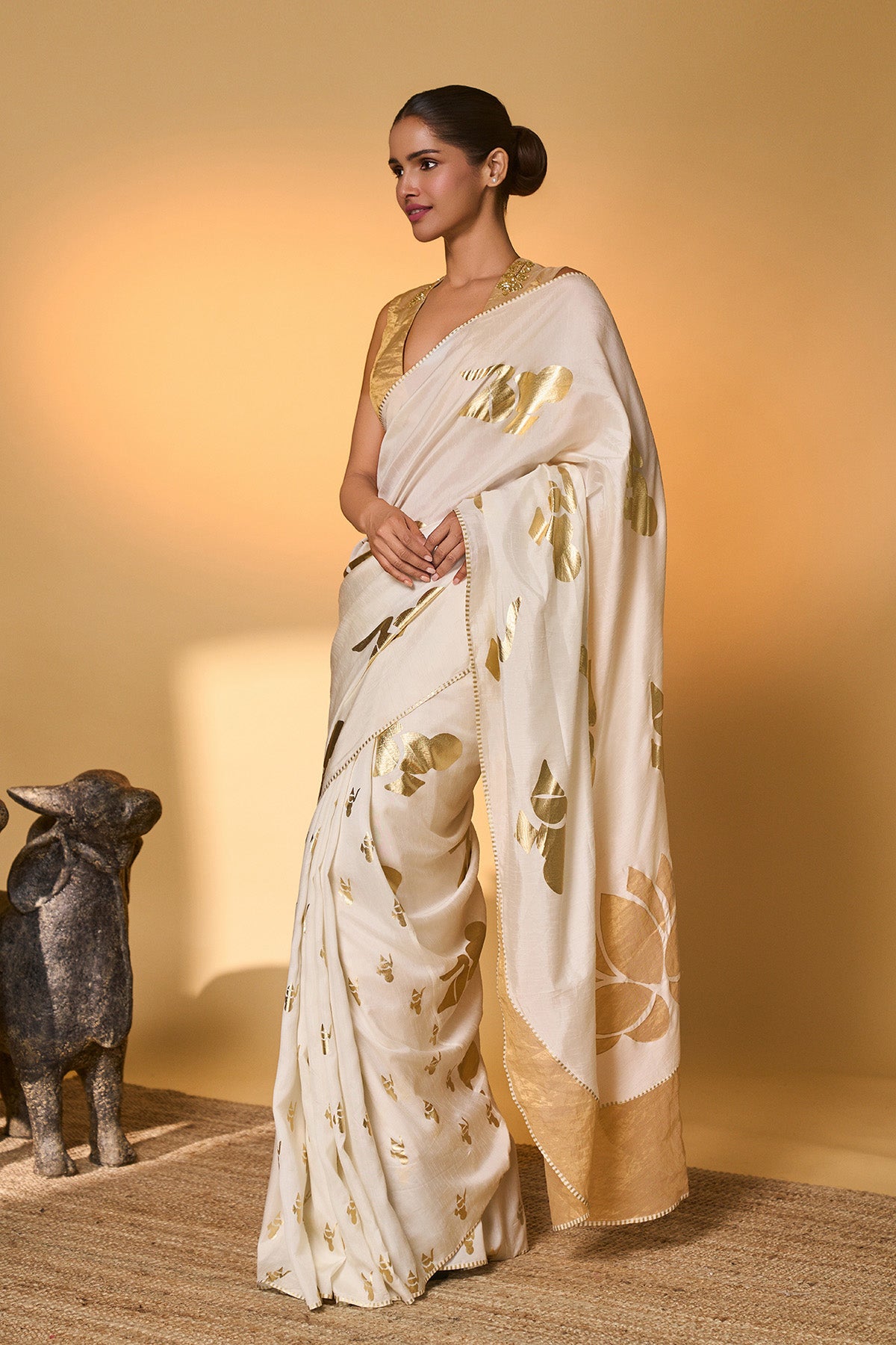 Ivory Ganesh Saree