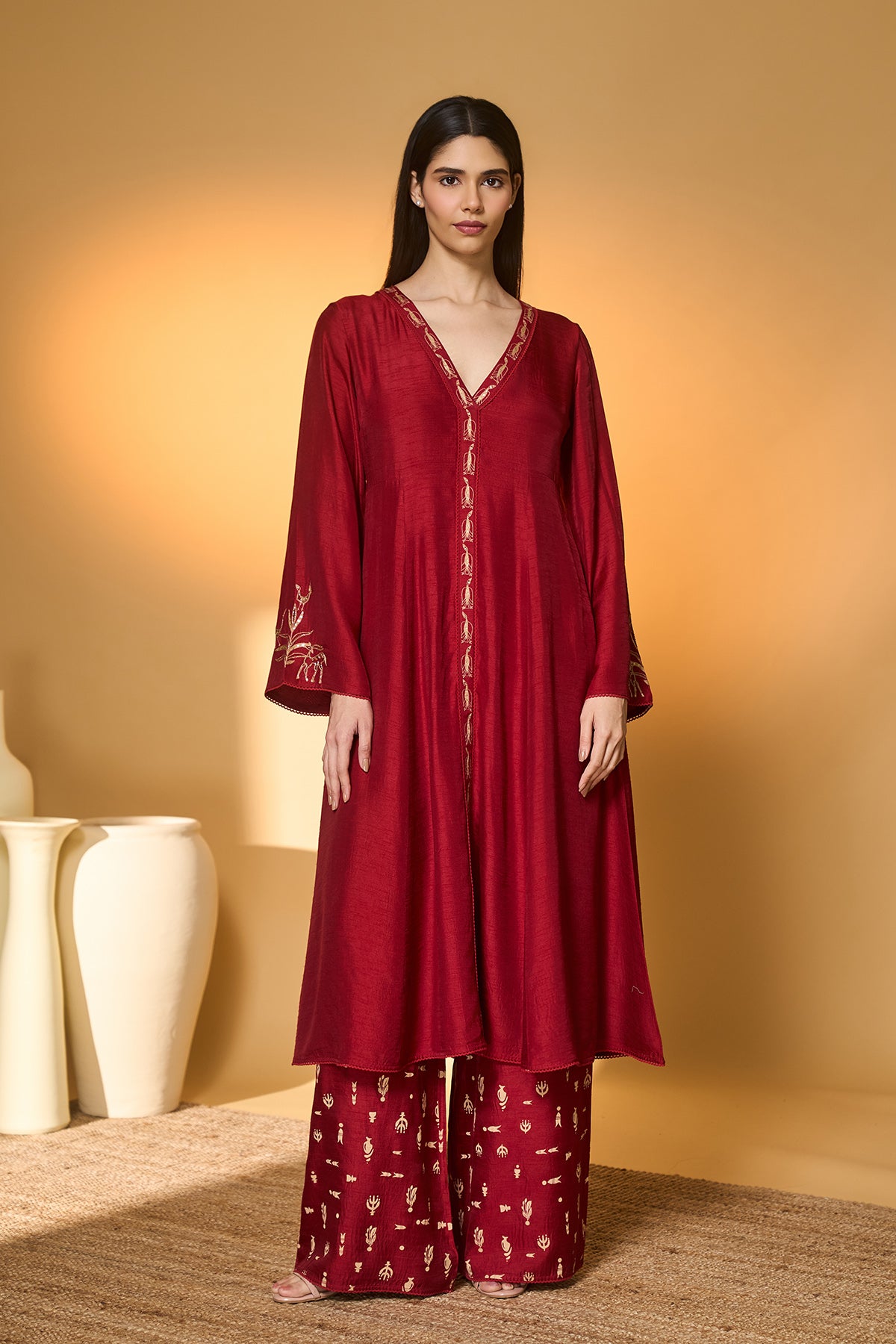 Red Deer Totem Kurta Set