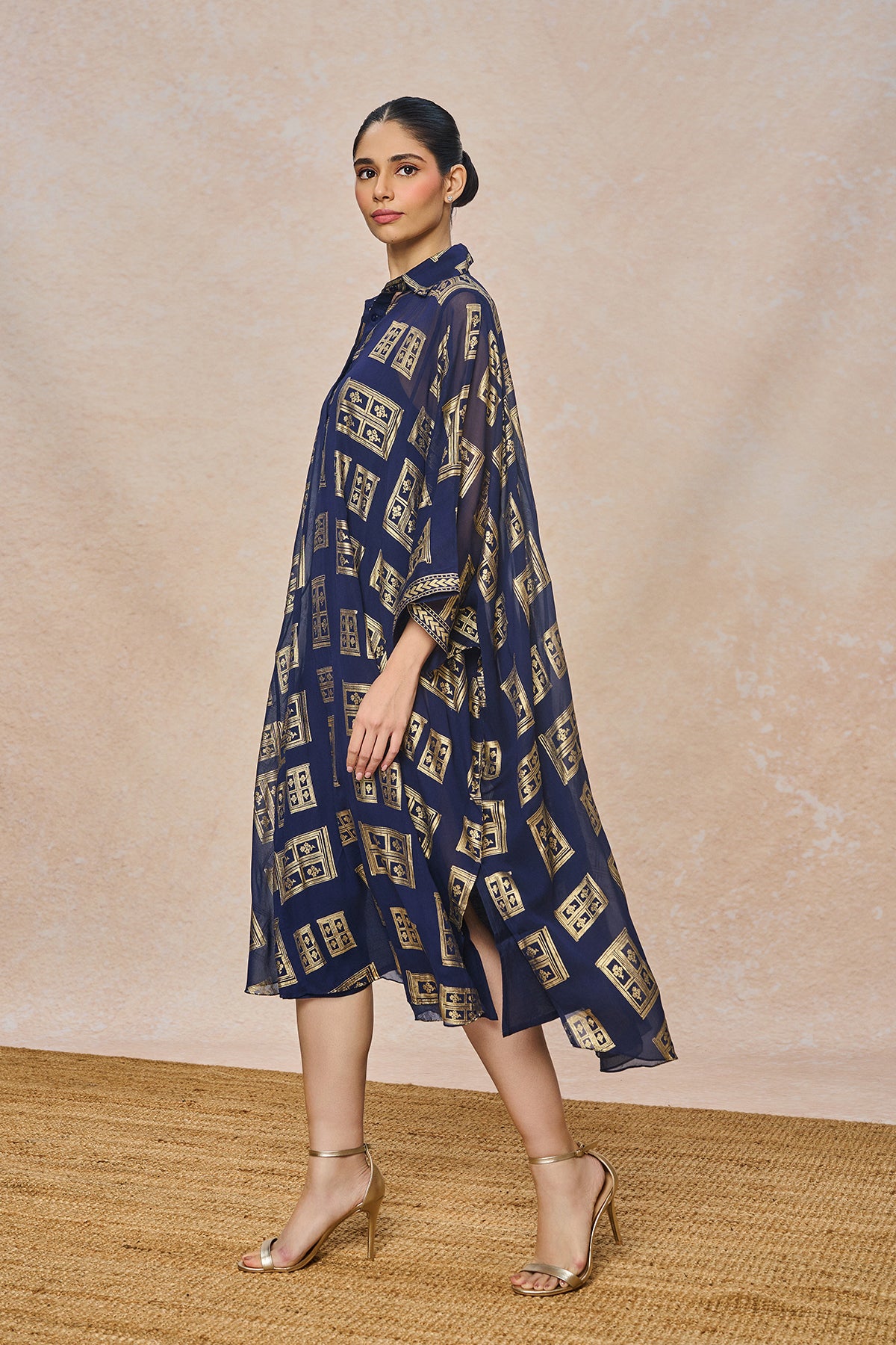 Blue Open Doors Foil Collar Kaftan