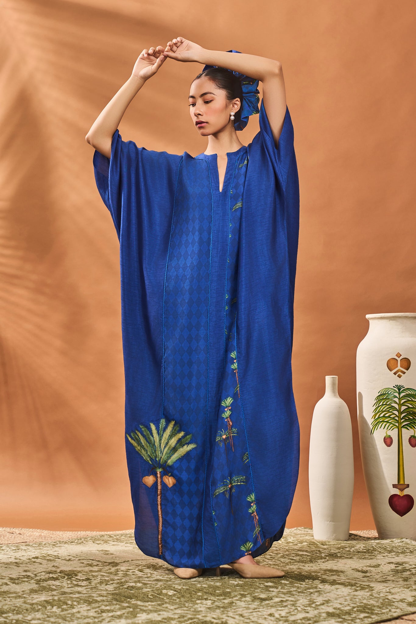 Navy Blooming Board Kaftan