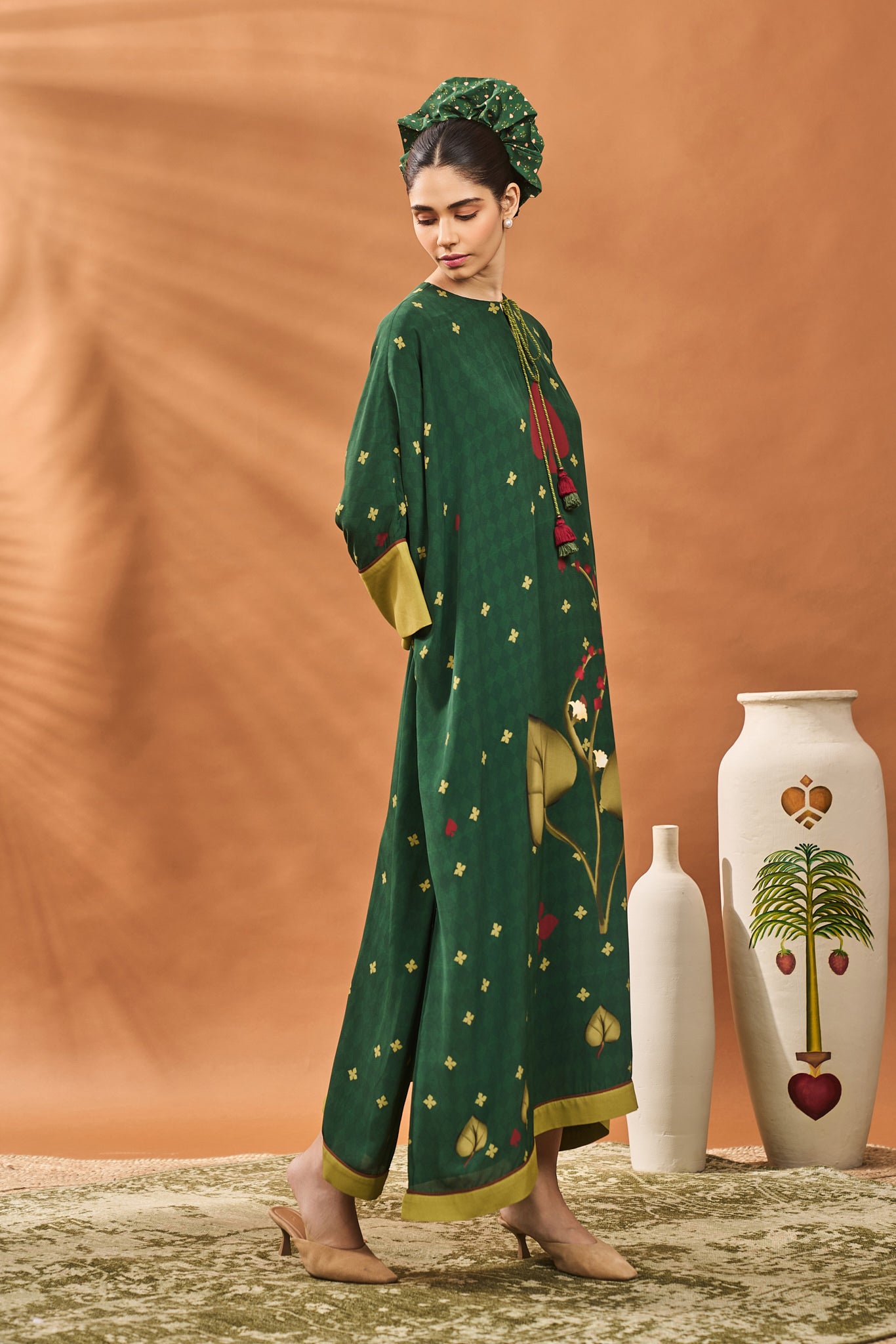 Green Clover Checks Kaftan