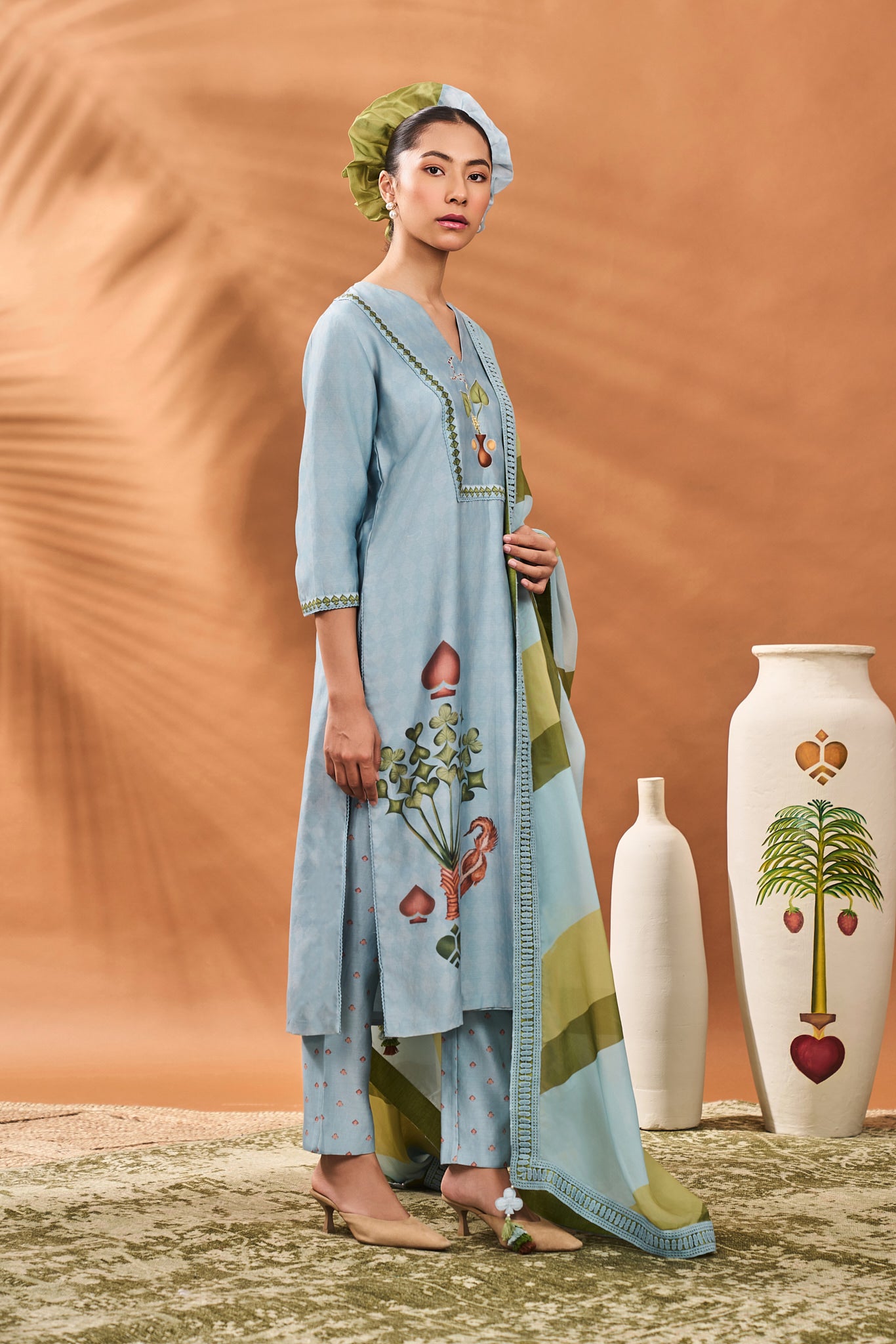 Powder Blue Spades Blossom Kurta Set
