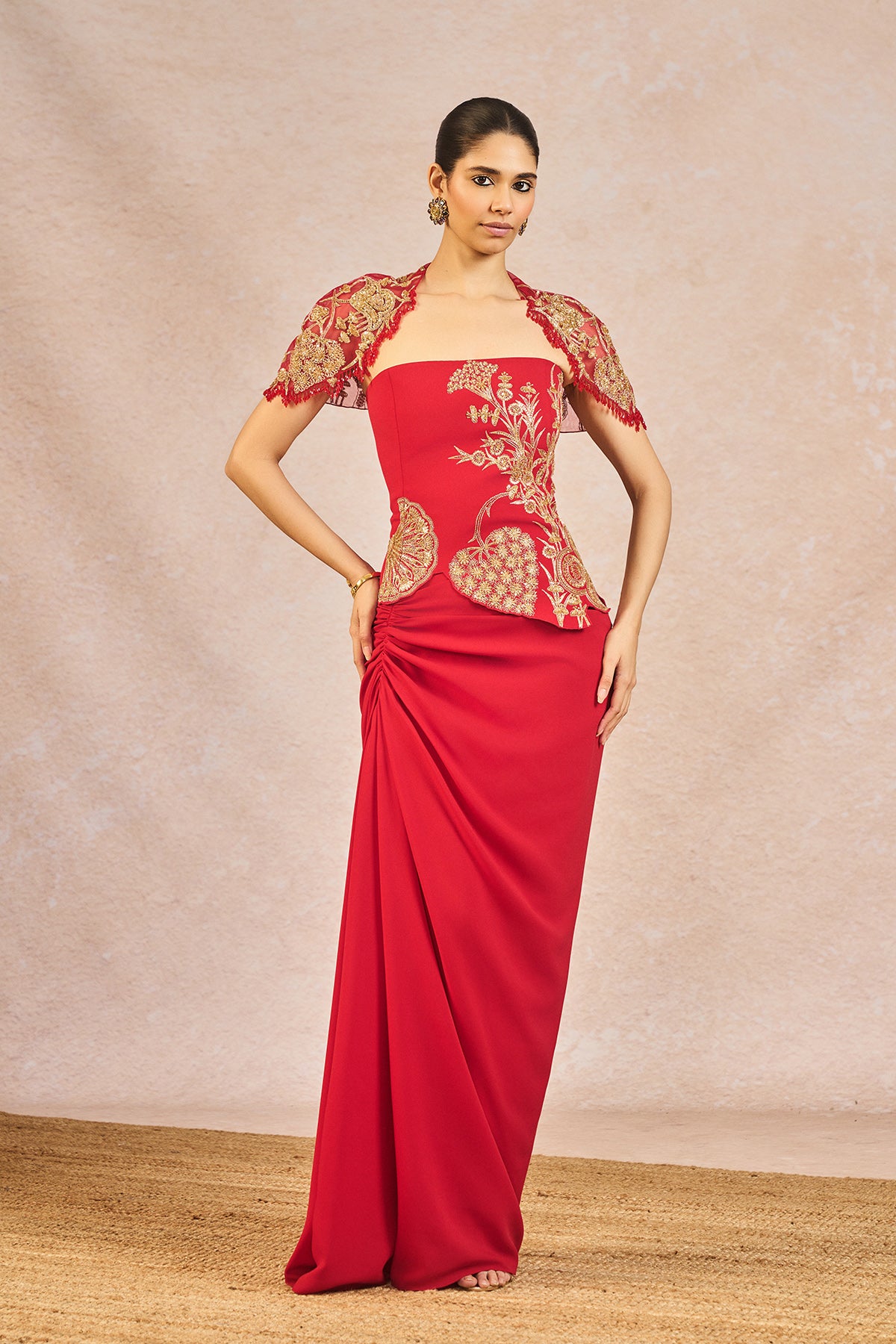 masaba red dress House Of Masaba Red Dress With Ruby Bra And Whip