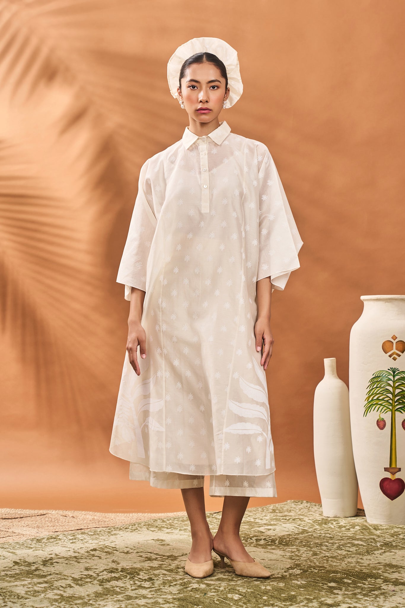 Chanderi Trellis Palm Kaftan Set