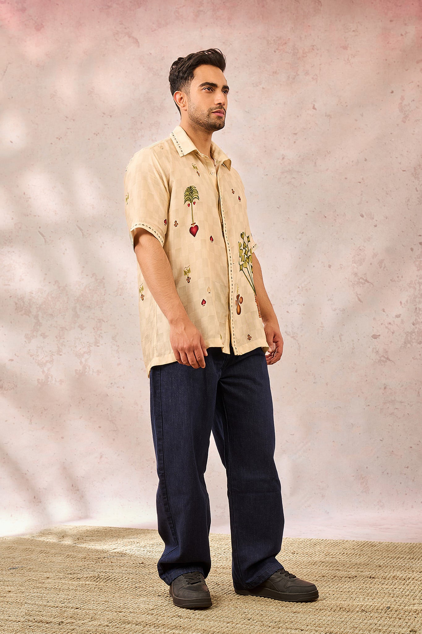 Beige Checkers Bloom Shirt