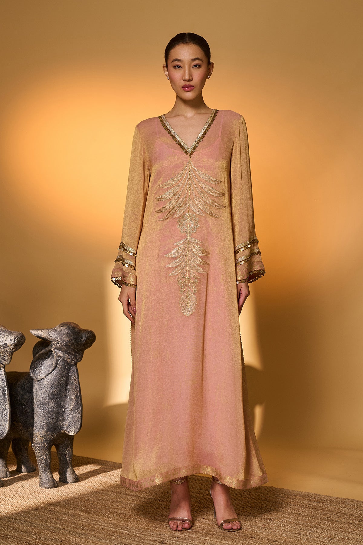 Masaba Baby Pink Moonfield Embroidered Kaftan XXL | House of Masaba Masaba Baby Pink Moonfield Embroidered Kaftan XXL | House of Masaba