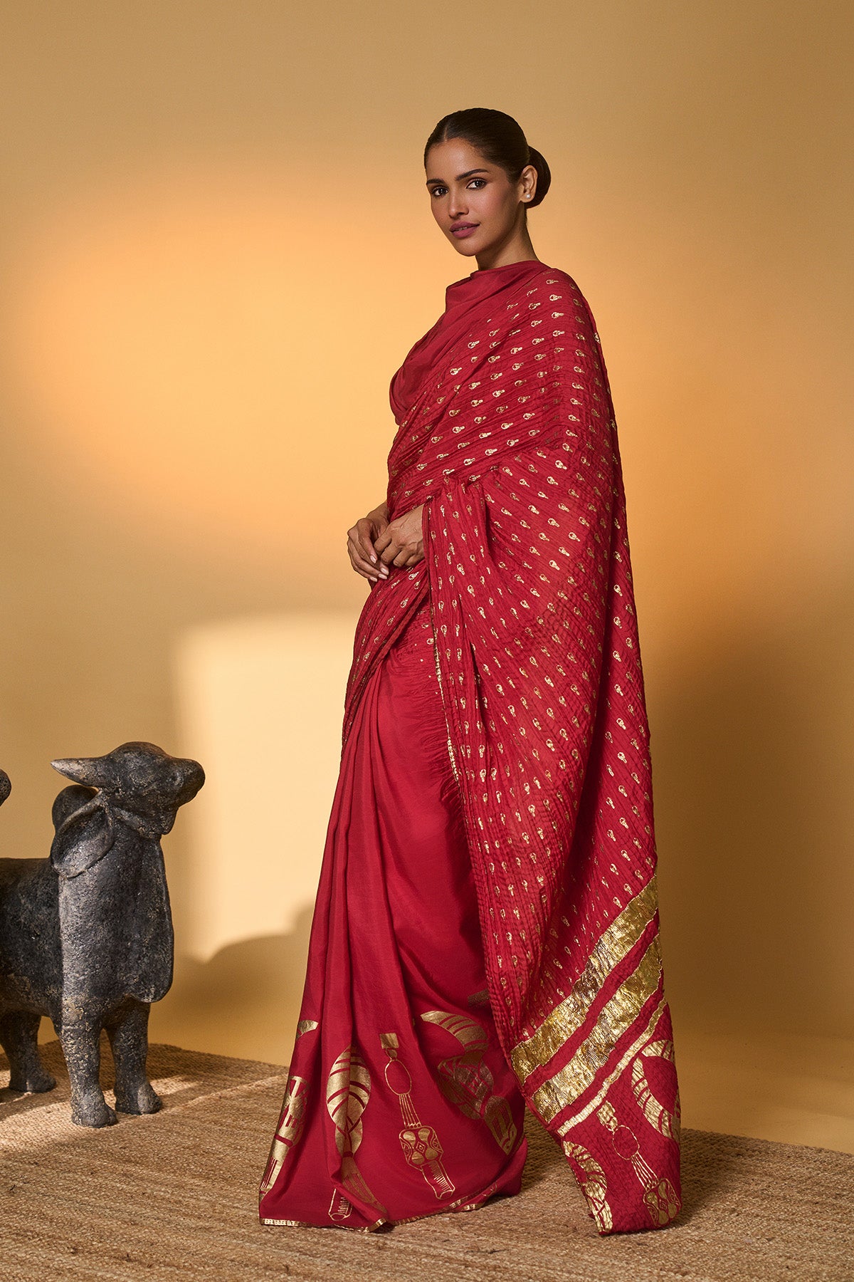 Red Tribal Mask Saree
