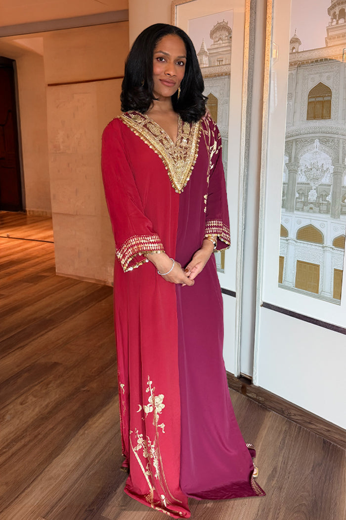 Masaba Red & Plum Moonlight Melody Kaftan S | House of Masaba Masaba Red & Plum Moonlight Melody Kaftan S | House of Masaba