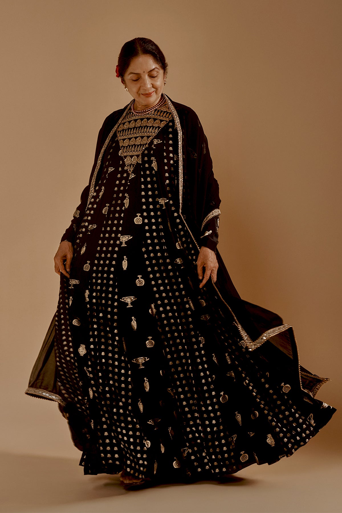 Black Gold Potters Touch Anarkali Set
