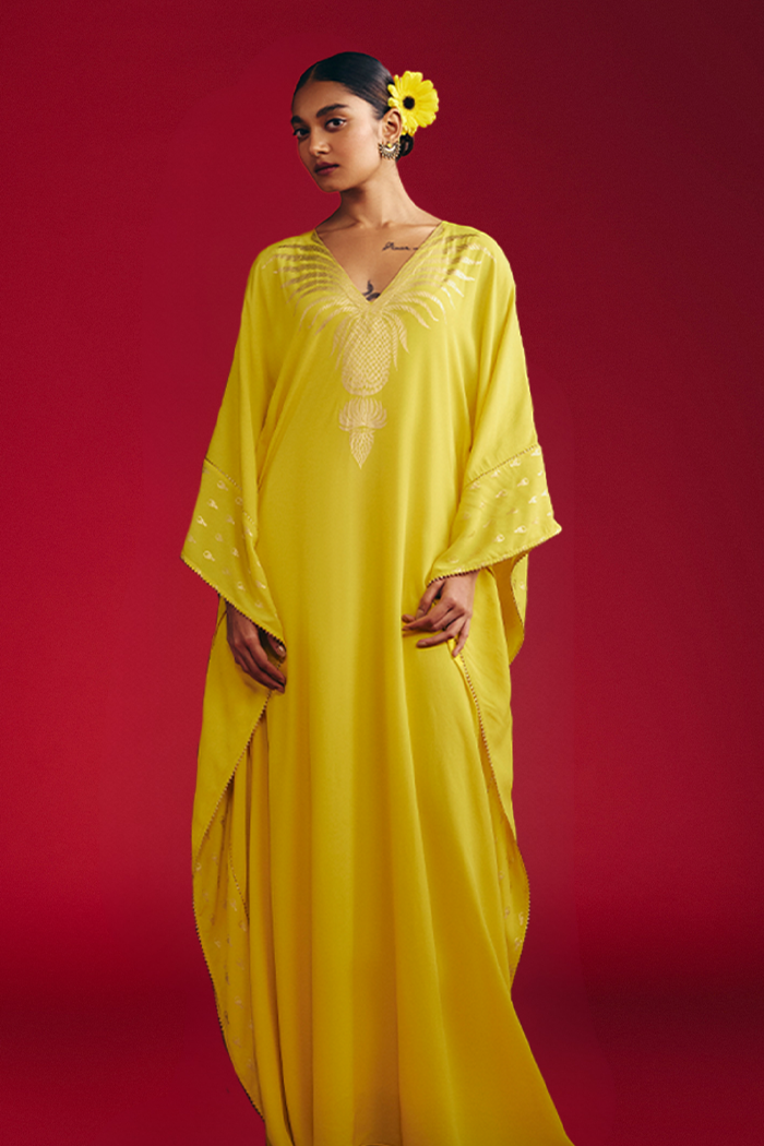 Yellow Tribal Mask Kaftan