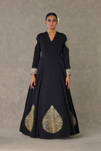 Black Kashmiri Leaf Gown