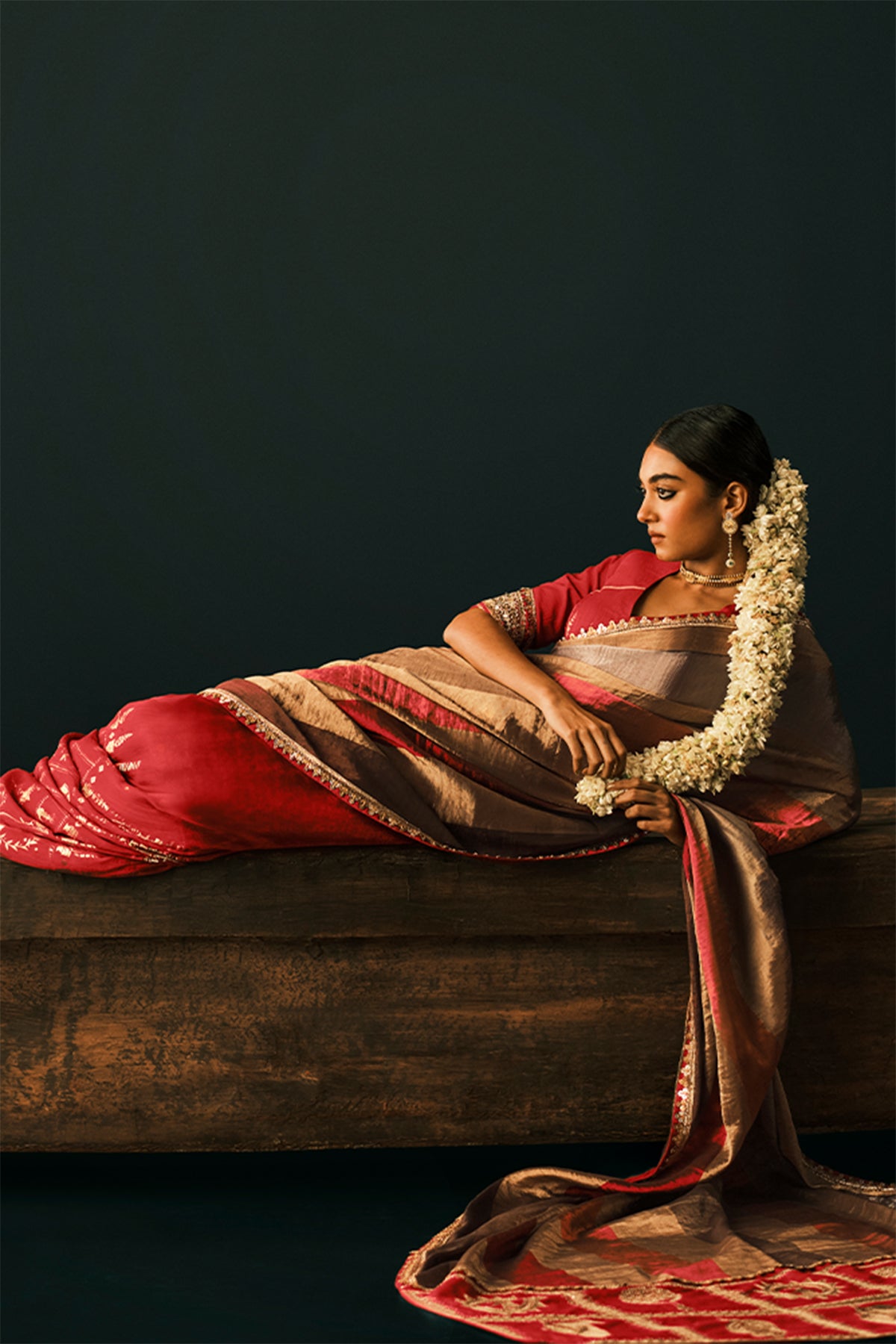 Red Tropical Stardust Saree
