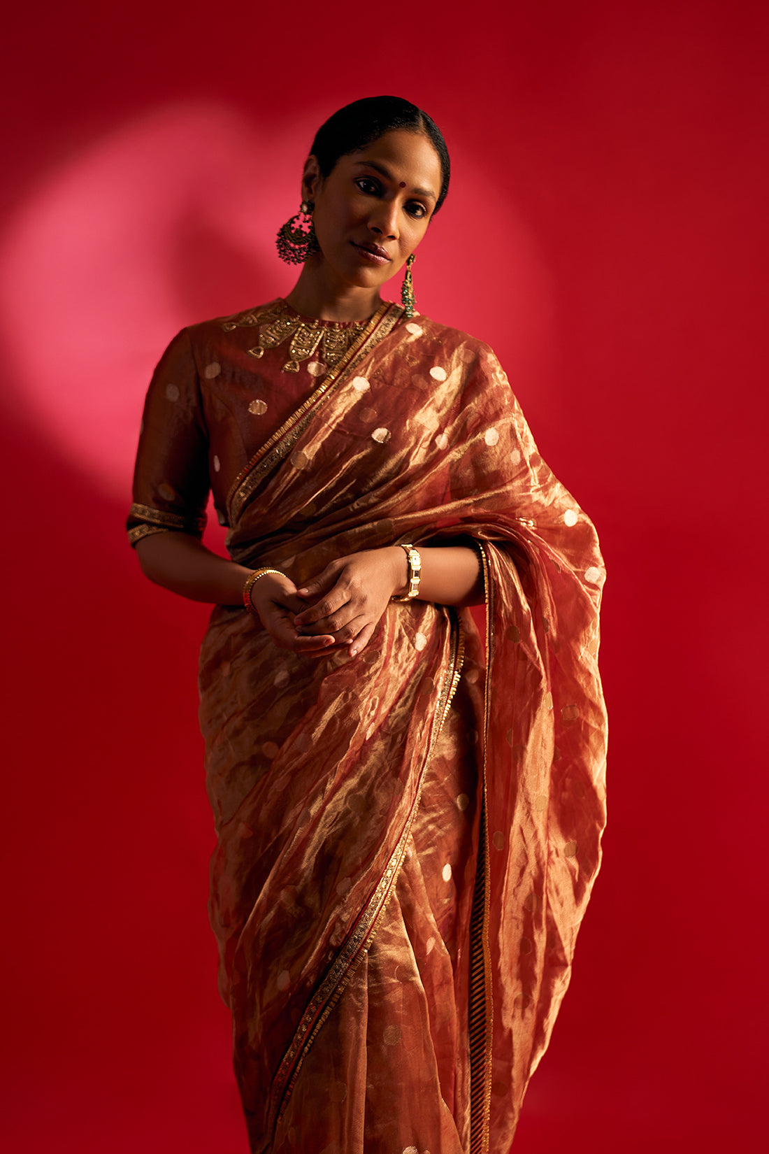 Red Polka Tissue Saree