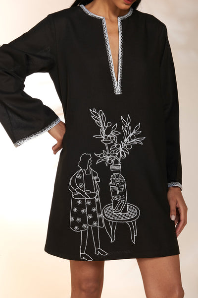 Lady With A Loaf Black Embroidered Dress