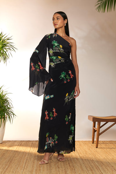 Black Tropicool One Shoulder Dress