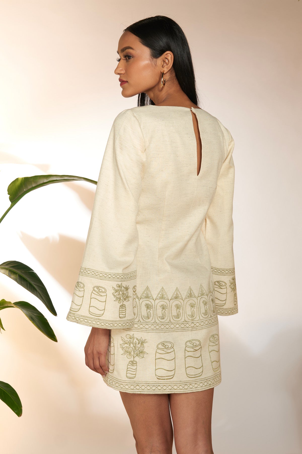 Ivory Cans Embroidered Mini Dress