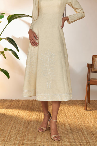 Ivory Full Sleeve Embroidered Dress