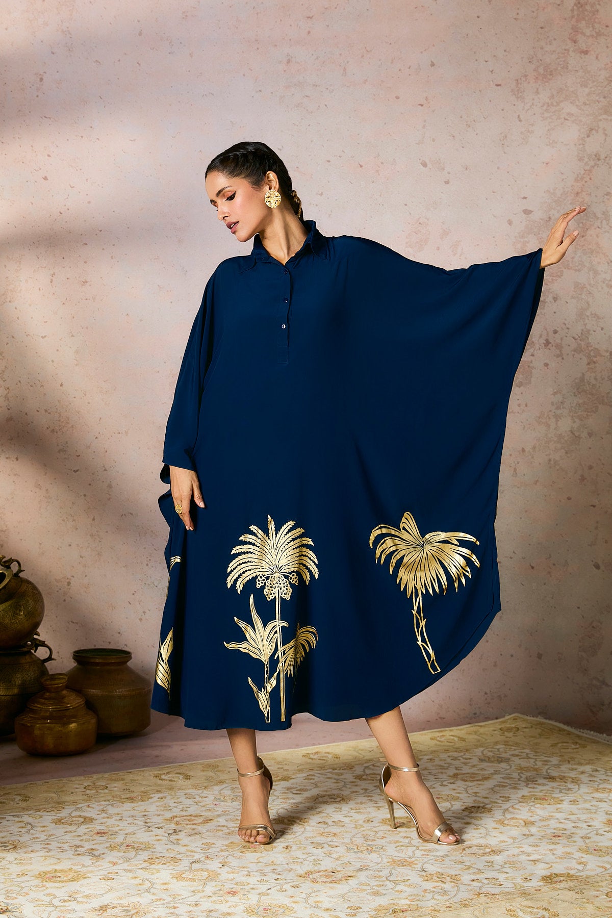 Blue Palm Foil Kaftan - Main Image