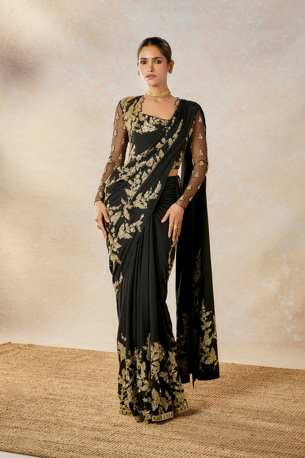 The Sunheri Bel Stitched Saree – House Of Masaba