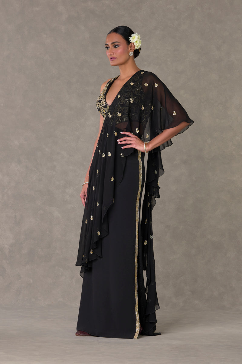 Black Paan-Phool Saree Gown