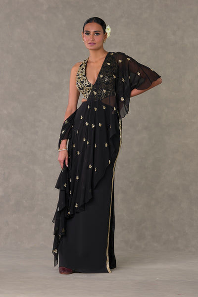 Black Paan-Phool Saree Gown