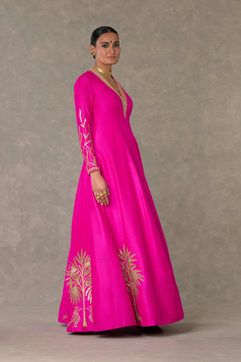 Rani Pink Color Bandhej Print Silk Gown - Shubhmangal
