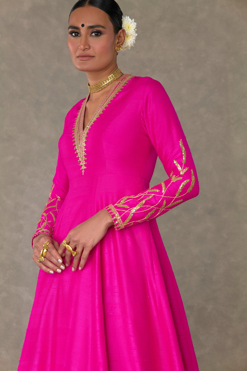 Wedding Special Embroidered Cotton Rani Pink Multi Koti Gown – tapee.in