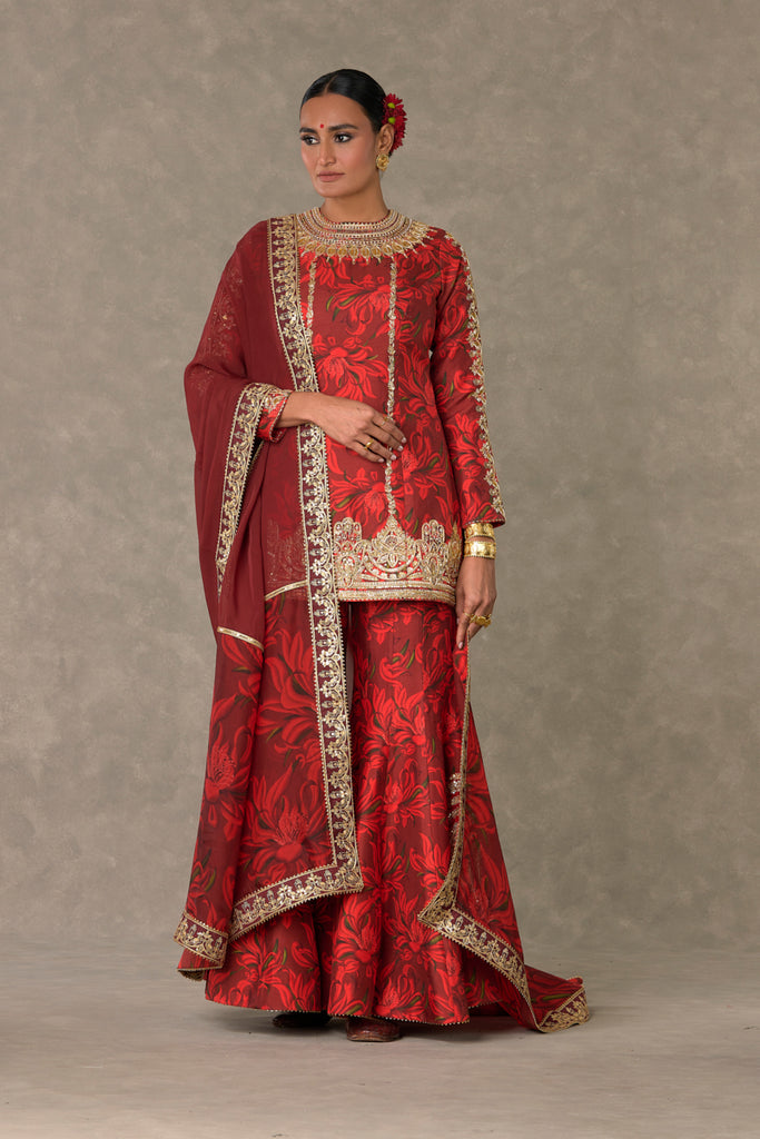 Georgette Embroidery Sharara Suit In Red Colour - SM5680274