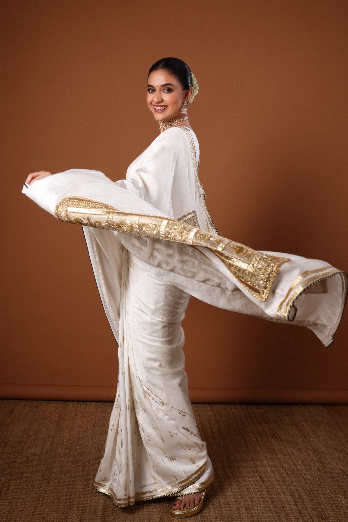 White Moonfield Gota Embroidered Saree