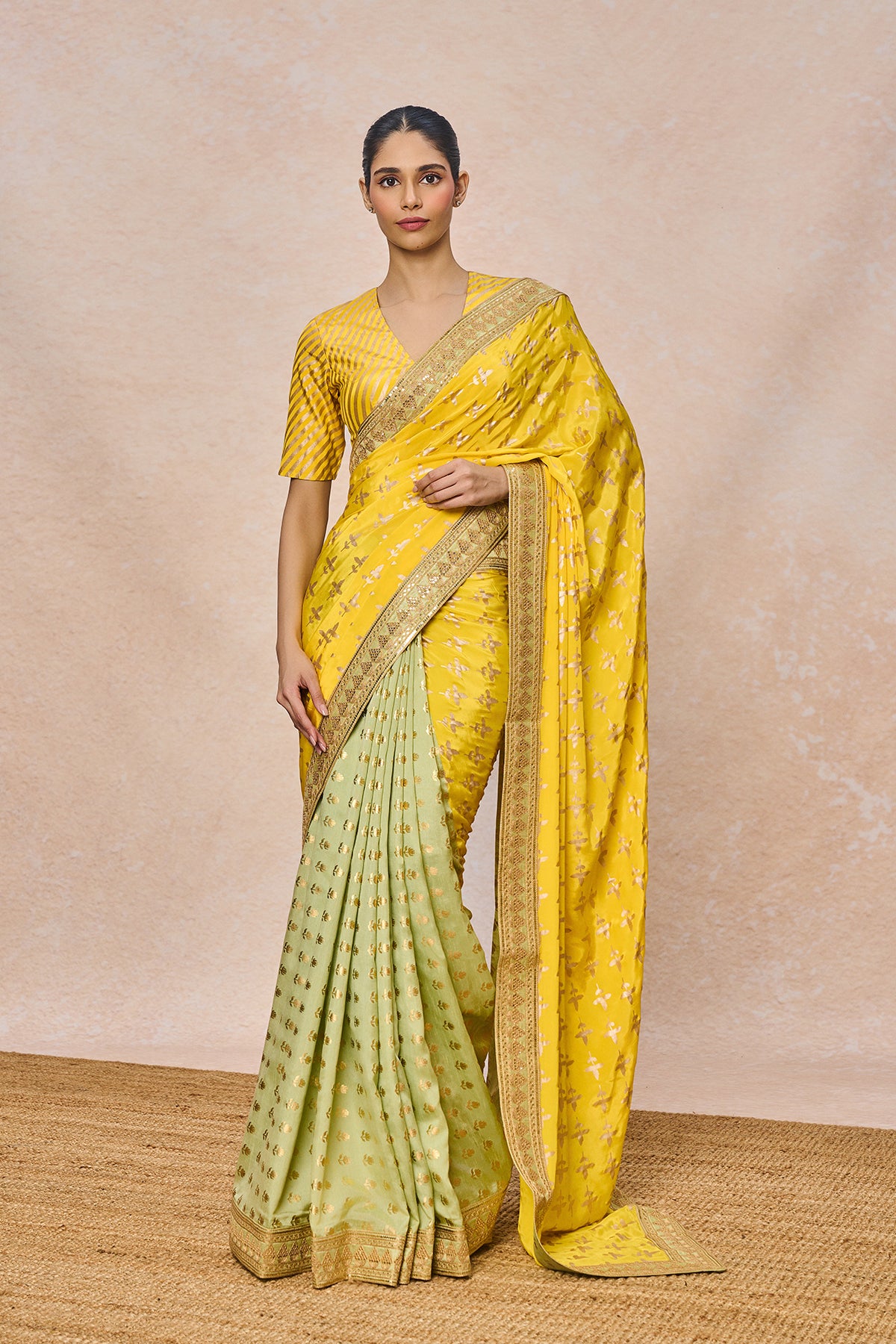 Yellow Triangular Flower Saree