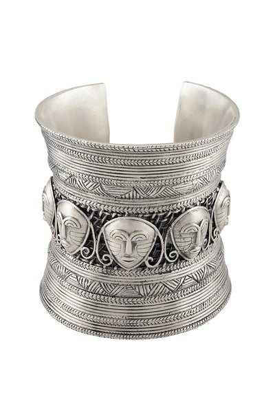 Tribal Mask Silver Plated Cuff