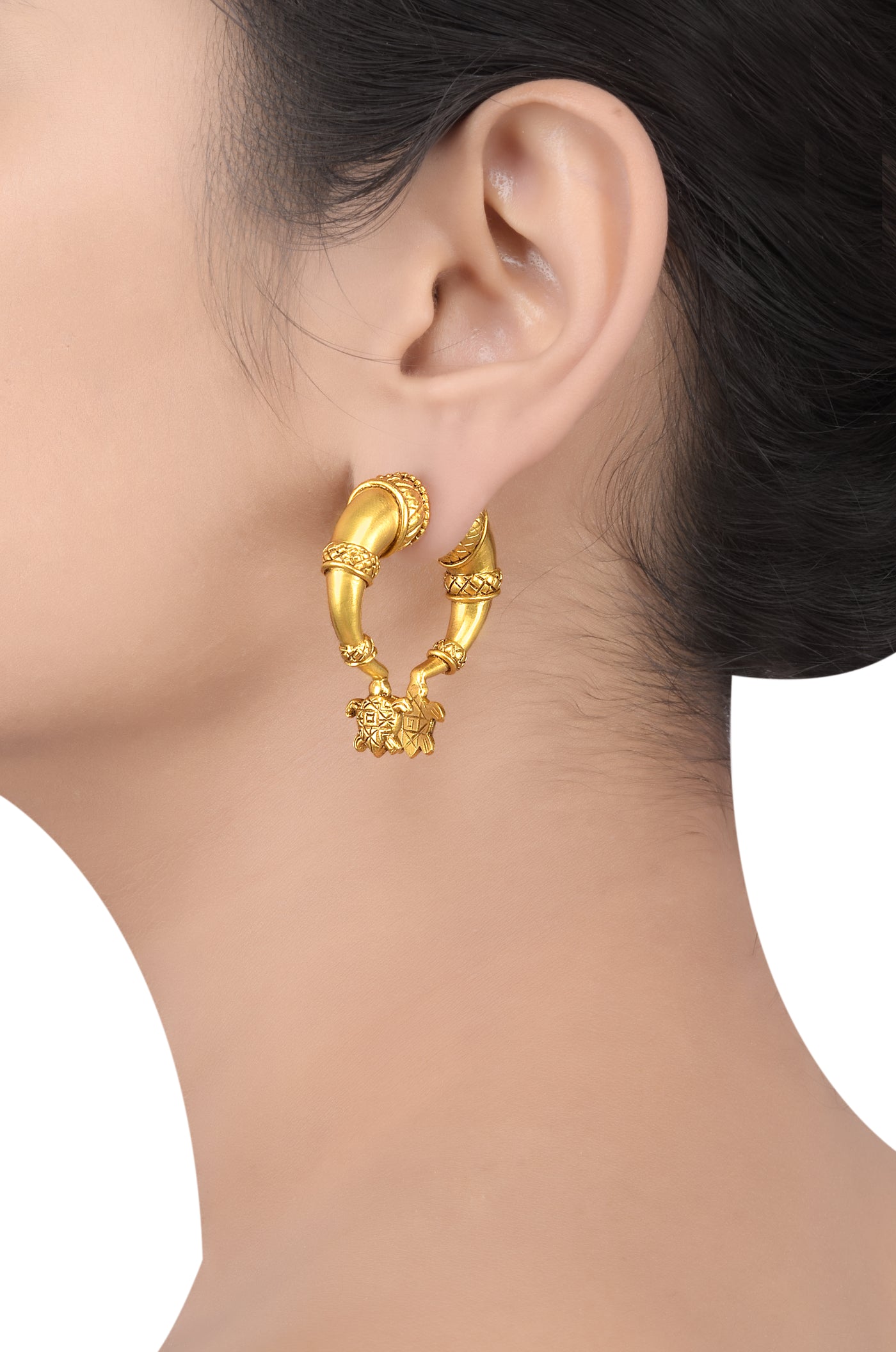 Gold Plated Tribal Turtle Grip Earring