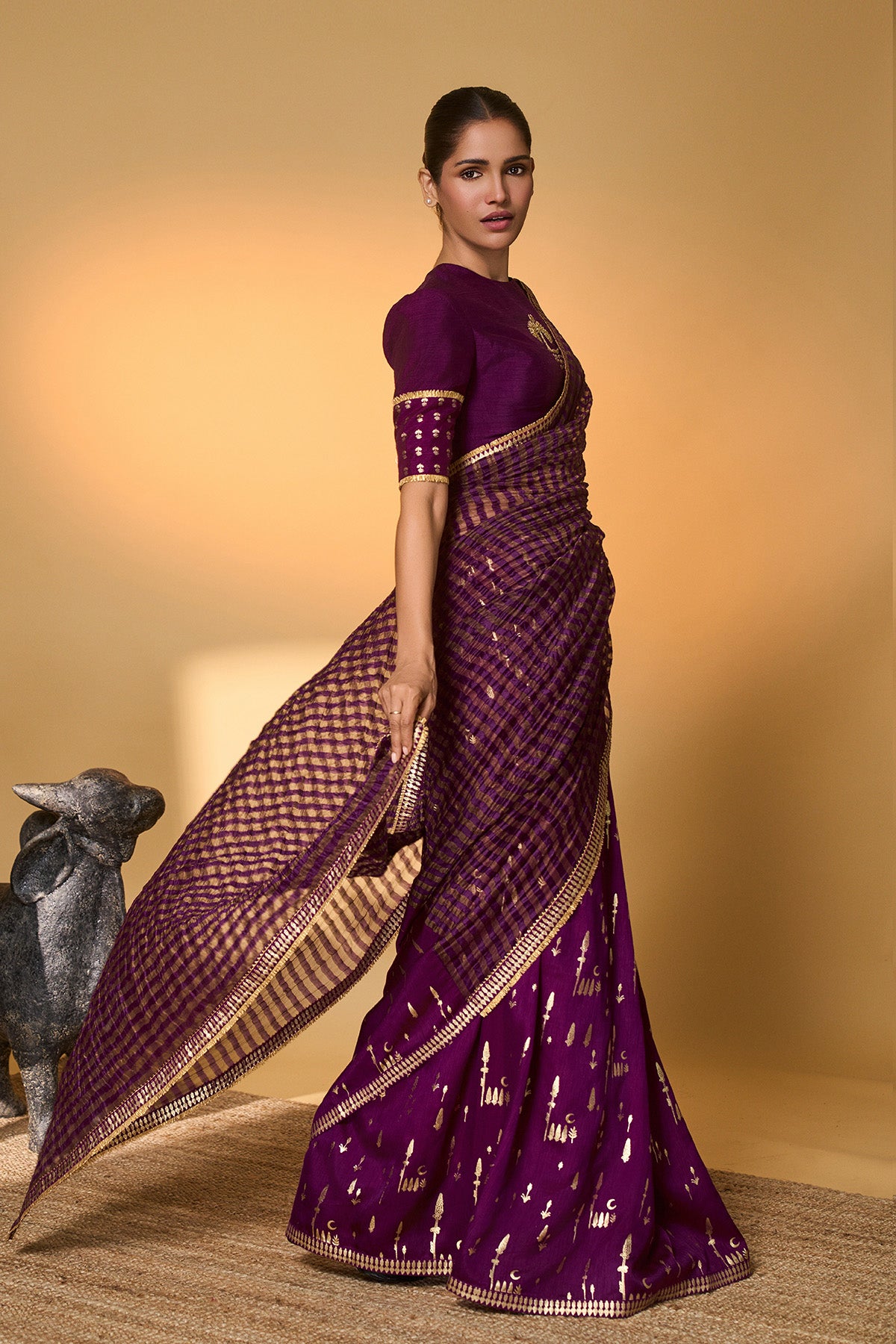 Purple Moonfield Zari Stripes Saree