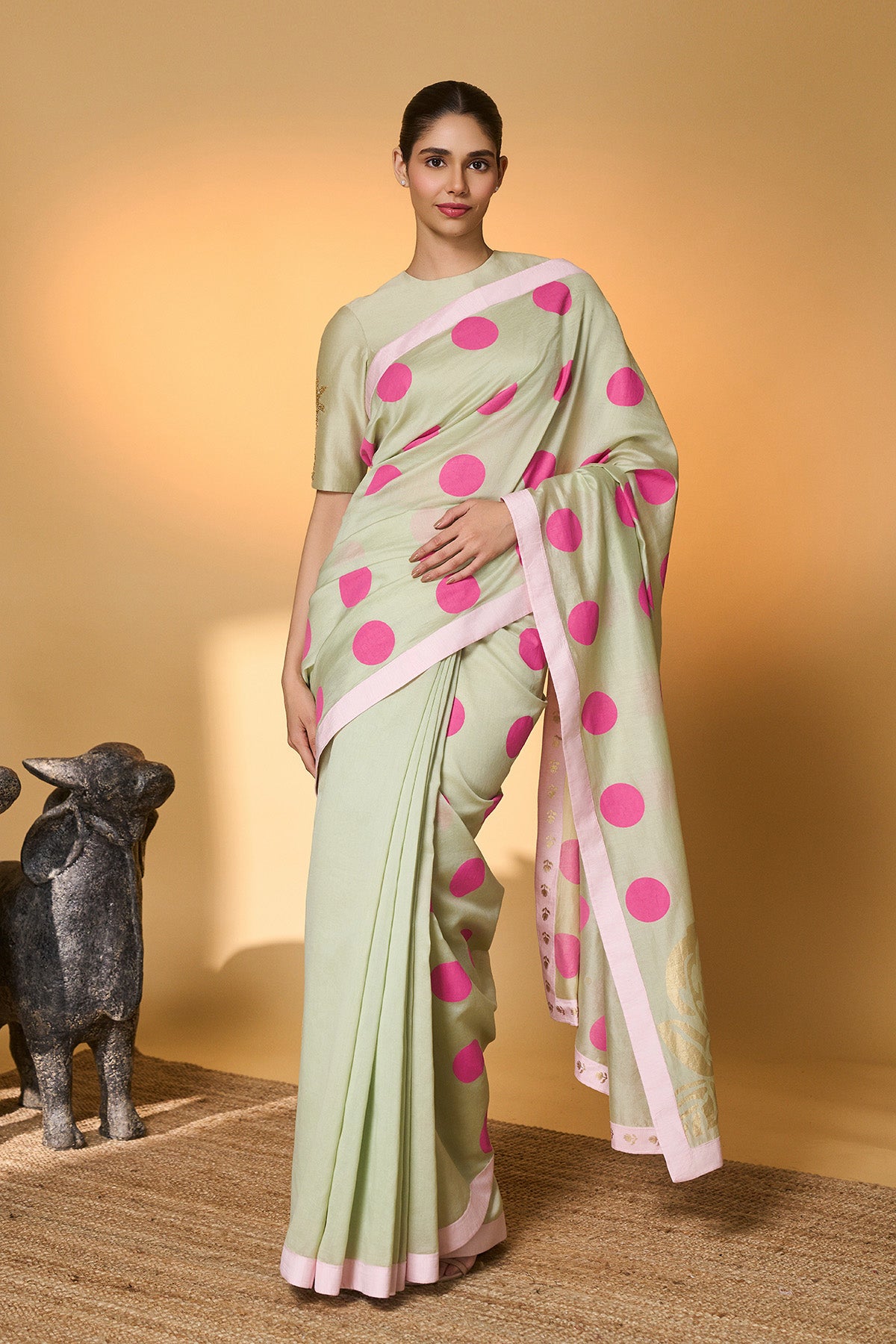 Mint Rose Blush Polka Saree