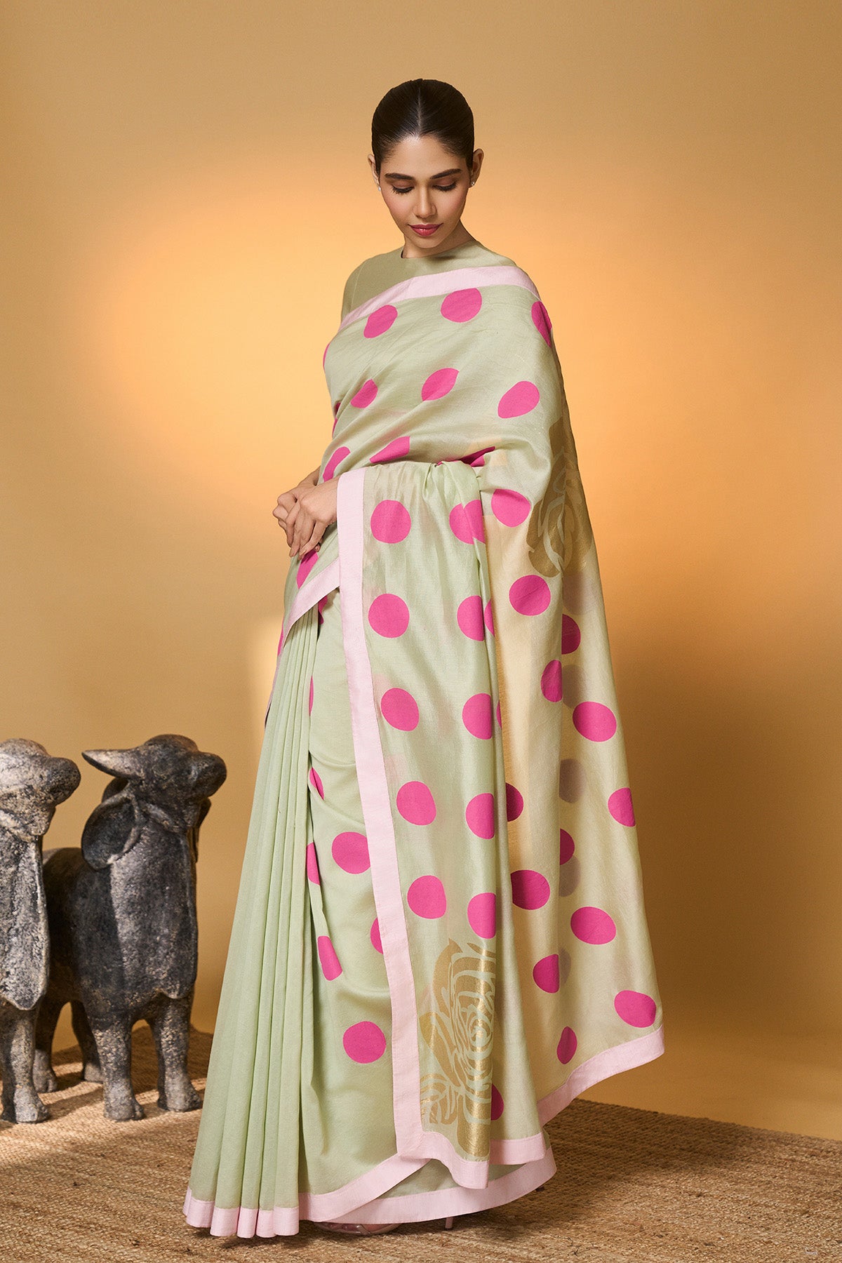Mint Rose Blush Polka Saree