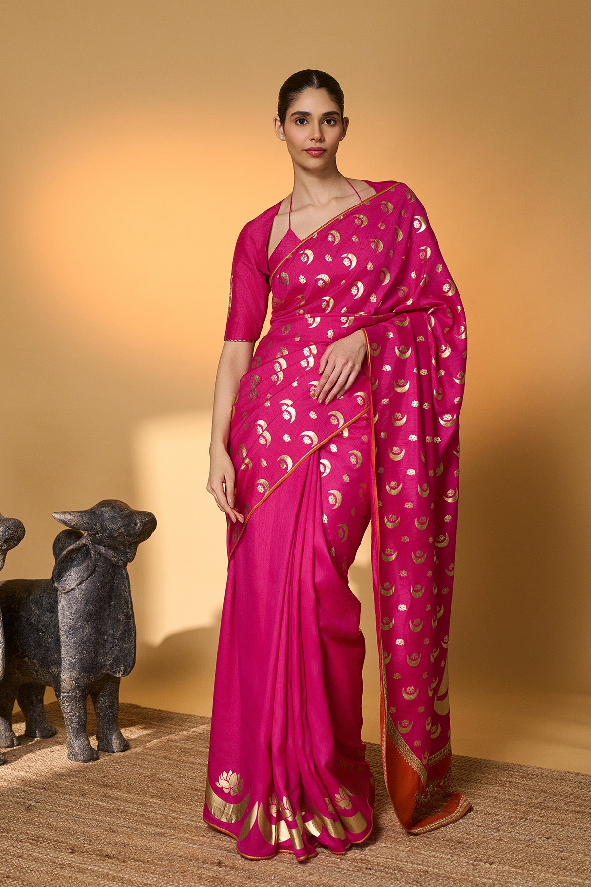 Rani Pink Chand Phool Saree