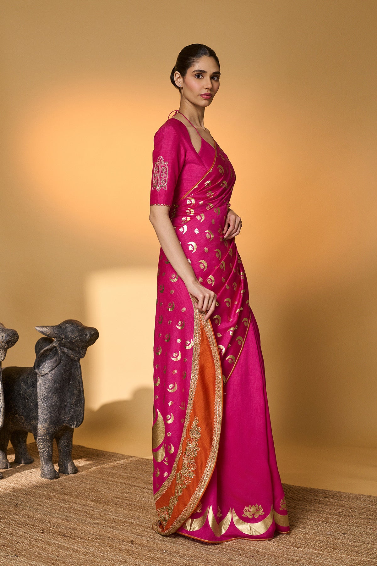 Rani Pink Chand Phool Saree