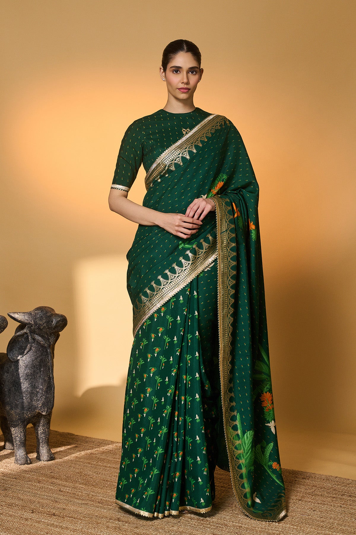 Green Trpoical Amber Arches Saree