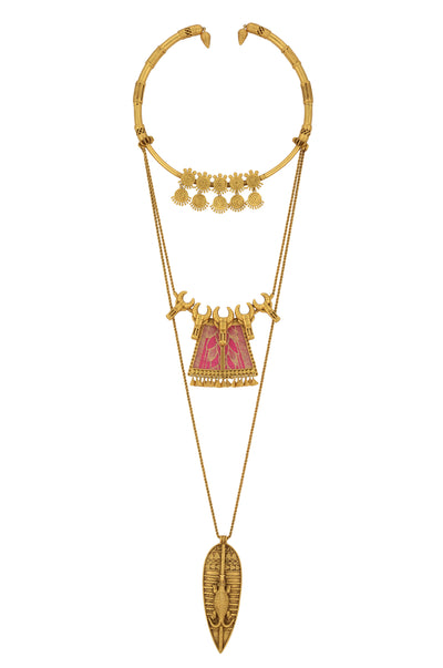 Layered Tribal Myth Gold Plated Necklace