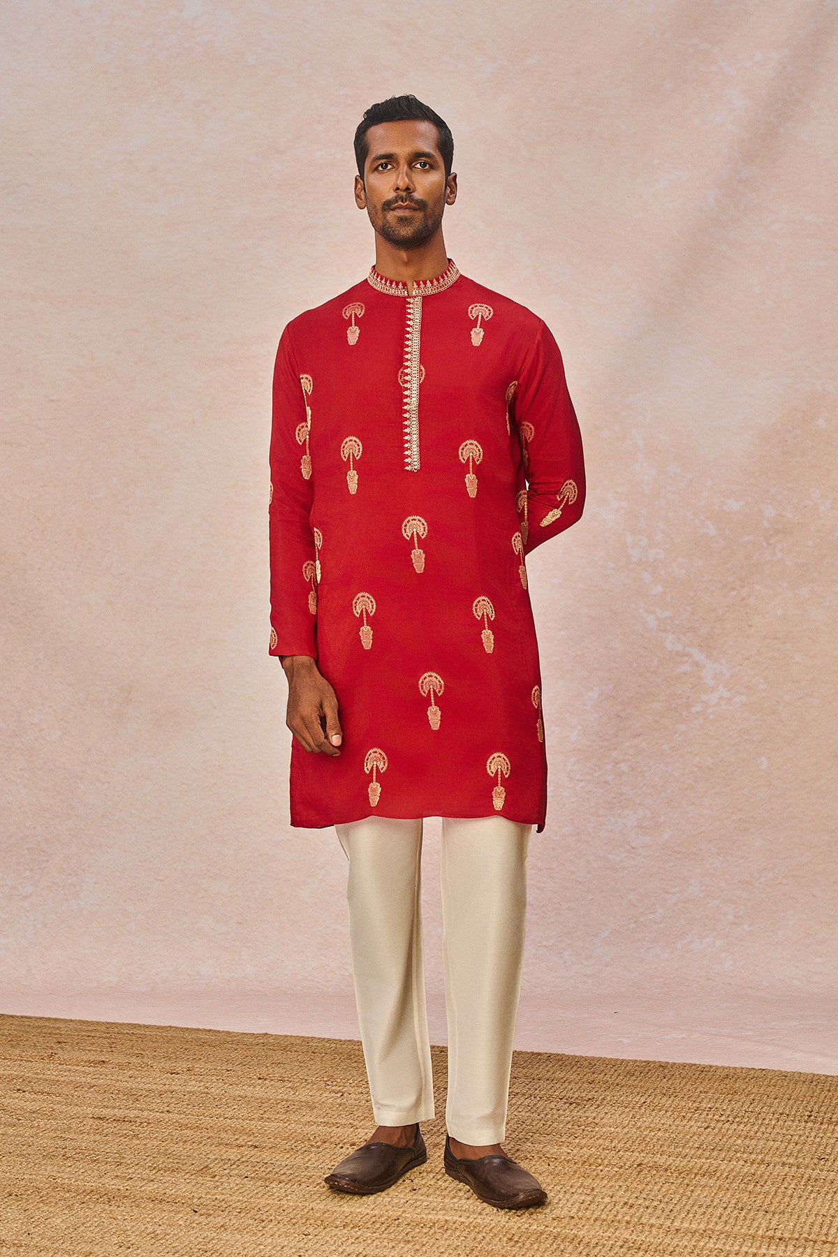 Red Jacquard Kurta Set