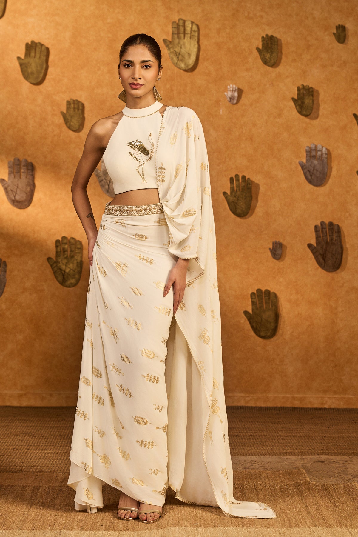 Ivory Soft Lantern Stitched Saree