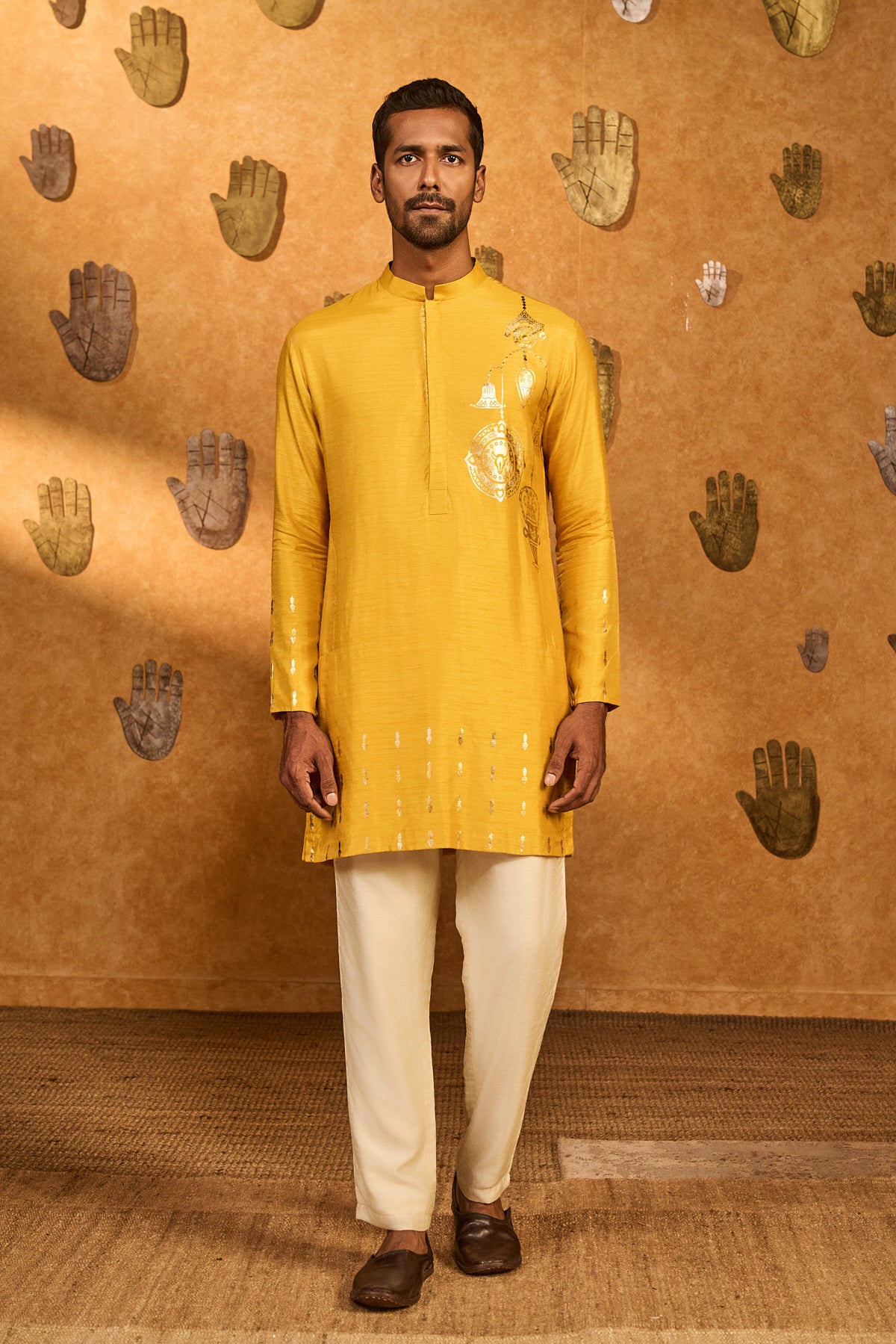 Ochre Trinklet And Pots Menswear Kurta Set
